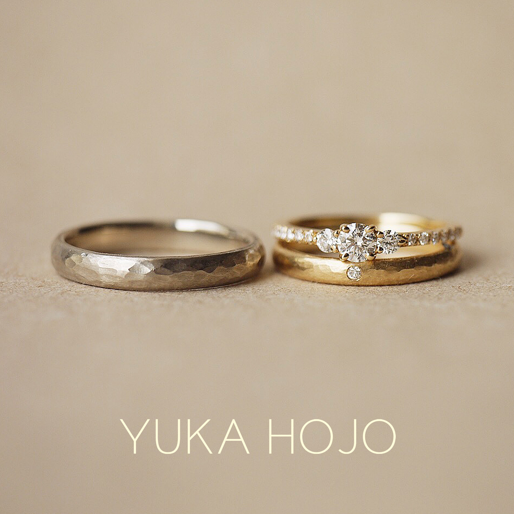 YUKA HOJOユカホウジョウの婚約指輪でエンゲージリングのCometコメットと結婚指輪でマリッジリングのPassage of timeパッセージオブタイム