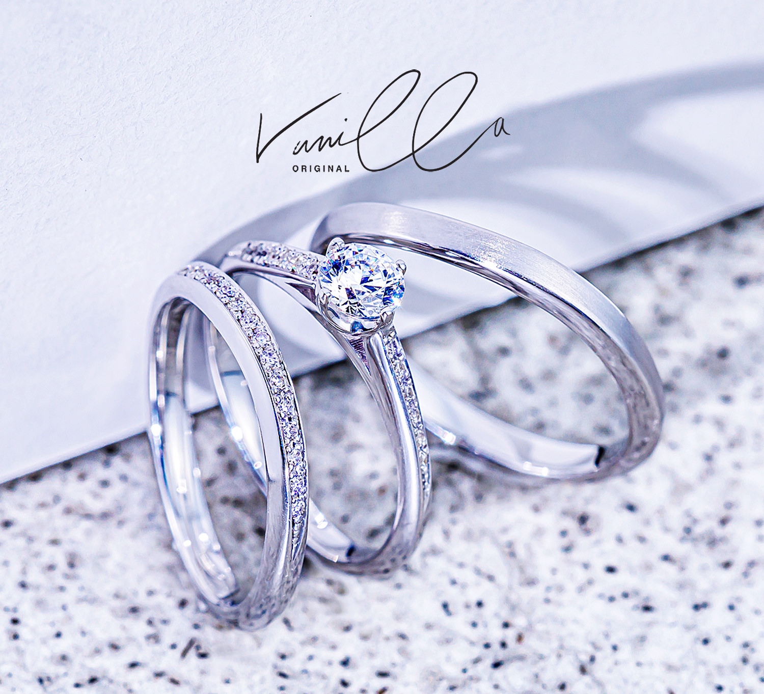 VanillaORIGINALヴァニラオリジナルの婚約指輪と結婚指輪でエンゲージリングとマリッジリングでセットリングと3本セット