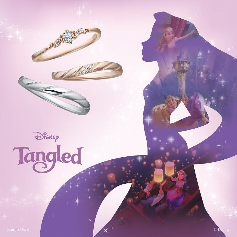 DisneyTangledディズニーラプンツェルの婚約指輪でエンゲージリングと結婚指輪でマリッジリングのセットリングBestdayEver史上最高の日