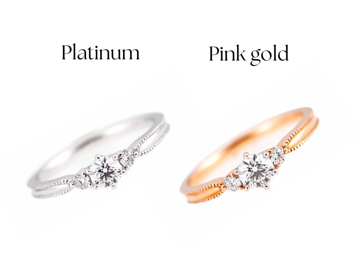 プラチナとピンクゴールドの婚約指輪