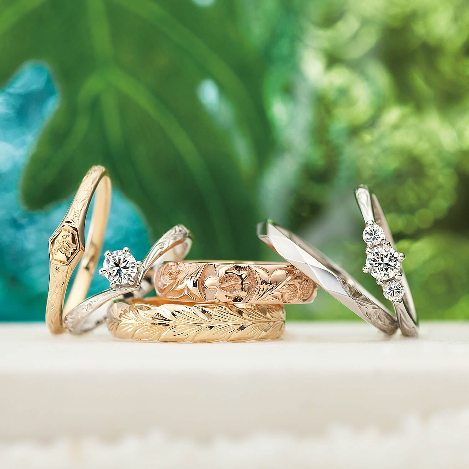 privatebeachプライベートビーチの婚約指輪エンゲージリングEngagementringと結婚指輪マリッジリングMarriageringとセットリングSetring